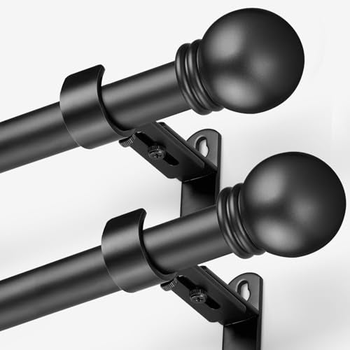 Curtain Rods for Windows 16-48", 1 In Black Curtain Rod, 2 Pack - color: Black, size: 48" - 1'' rod - 2 Pack