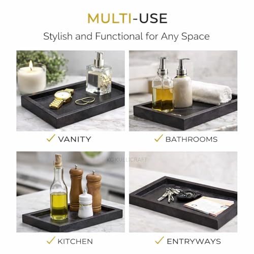 Natural Marble Tray, Black, 12" x 8", Rectangular - color: Black, size: 8" x 12" x 1.5"