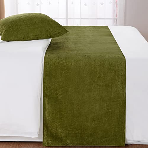 AMBERIS Bed Runner Green, Chenille Soft No Fading Modern Bed Scarf (Pillowcases Sold Separately) - color: Green, size: 8'6" x 1'8" (for 2.0m Bed)