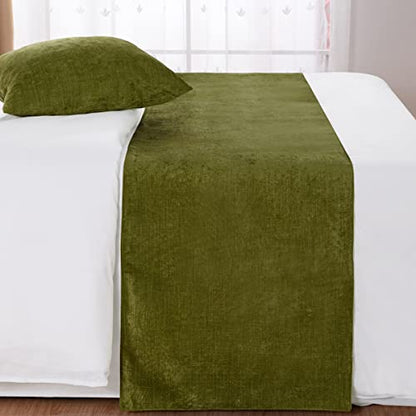 AMBERIS Bed Runner Green, Chenille Soft No Fading Modern Bed Scarf (Pillowcases Sold Separately) - color: Green, size: 6'11" x 1'8" (for 1.5m Bed)