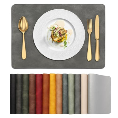 UnivoColors Placemats,Heat Resistant Placemats Set of 4 Washable 12 x 17 Inch,Waterproof Table Mats,Wipeable Pu Place Mats for Kitchen,Dining Room.Grey - color: Washed Grey