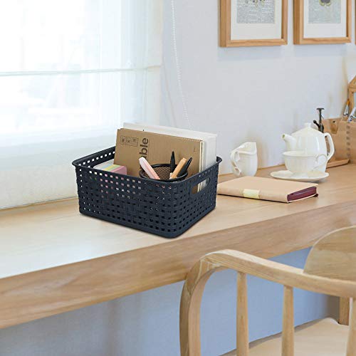 Sandmovie Plastic Weave Storage Baskets for Kitchen Bathroom, Navy Blue, 6 Packs - color: Navy Blue