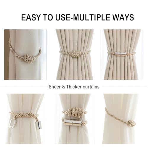 Curtain Tiebacks Magnetic Decorative Rope Tie Backs Holdbacks Contoeey - color: Beige