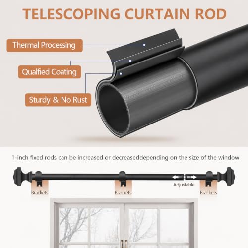 1 Pack Boho Rustic Adjustable Wood Curtain Rod 32-45 Inch, Black - color: Black, size: 32'' - 45'' (1 Pack)