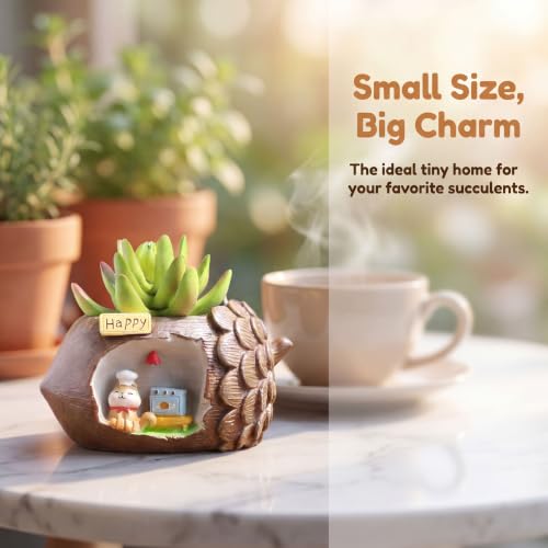 Cloud-Shaped Small Succulent Planters, 3.4''Dog Cute Plant Pots with Drainage Holes Funny Mini Resin Flower Pots for Indoor Outdoor Home Office Gifts (Pinecone) - style: Pinecone