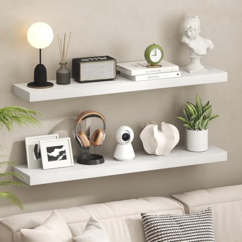 Furinno Tanna Floating Shelves for Wall, 9 x 47 Wall Shelf, Single Set Wall Mounted Floating Shelf with Invisible Bracket, 2-Inch Thick, for Bathroom, Living Room, Bedroom, Home Office, White - color: White, size: 1-Pack, 9 x 47