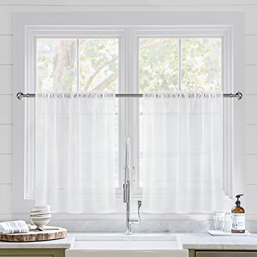 DWCN Short White Sheer Curtains 36 Inches for Kitchen 2 Panels Rod Pocket - color: White, size: 36"W x 36"L (Pack of 2)