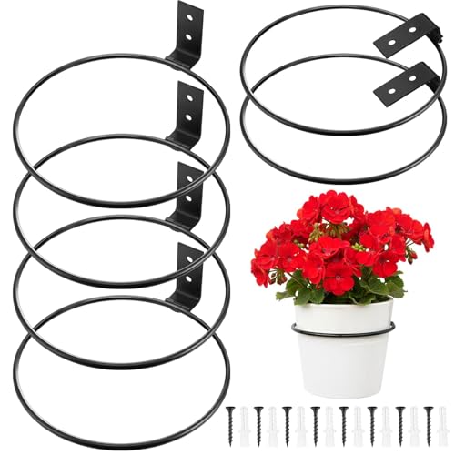 Menkxi Flower Pot Holder Wall Planter Ring Hanger Metal Wall Plant Hanging Pot Holder Mounted Hanging Bracket for Indoor Outdoor Home Garden Plant Flower Display, Black(6 Pcs,8 Inch) - size: 8 Inch