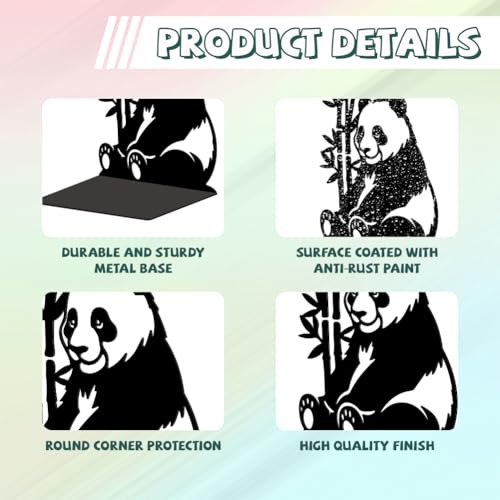 Peacoblue 5.3"x4.3"x7.5" Metal Bookends, Heavy Duty Book Ends for Shelves - style: Panda and Bamboo