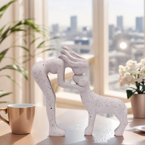 Abstract Person & Dog Figurine, Shelf Decor Dog Statue Gift for Dog Lovers