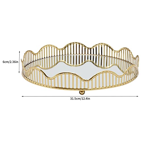 Mirrored Tray, Curve Gold Rectangle Glass Mirror Centerpieces, Makeup Bathroom Tray Home Vanity for Dresser Coffee Bathroom Living Room