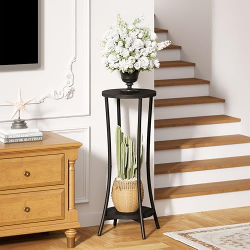 IBUYKE 30 Inch Tall Plant Stand Indoor, 2 Tier Flower Stand, Black TMJ074B - color: Black-Round