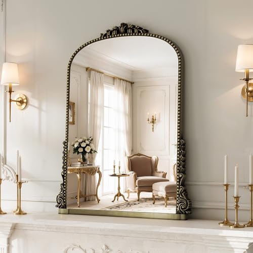 Vintage Bronze Arched Mirror - 40"x29" Large Matt Gold Antique Wall Mounted Mirror - Baroque Traditional Ornate for Entryway, Fireplace, Living Room, Hallway or Wall Decor (Upgrade Tempered Glass) - color: Vintage Copper, size: 28"L x 40"W
