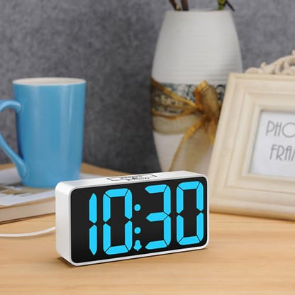 DreamSky Small Digital Alarm Clock for Bedroom with Large Big Numbers - color: White Case Blue Digits