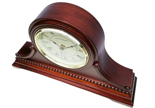 Mantel Clocks, Battery Operated, Silent Wood Table Clock with Westminster Chimes On The Hour, Solid Wooden Shelf Decorative Chiming Mantle Clock, 9" x 16" x 3" (Maroon Roman Numerals) - color: Maroon Roman Numerals