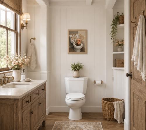 Framed Toilet Flower Canvas Wall Art Poster Prints 12×16In 1P Can Be Hung - color: bathroom-2, size: 12×16in