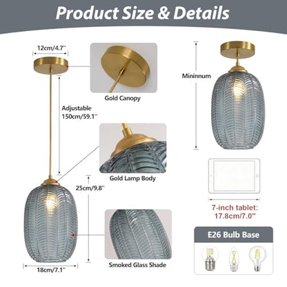 KCO Lighting Smoked Glass Globe Pendant Light Antique Gold Pendant Lights Nordic Blown Glass Pendant Light Single Hanging Light Fixture Mid Century Modern Entry Lighting - color: 15cm-Smoke Gray