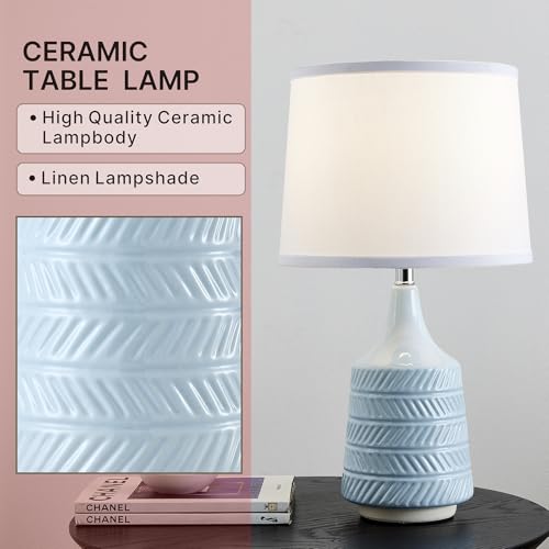 Sky Blue Ceramic Table Lamps Set of 2, 18.5" Modern Bedside Lamps for Night Stands, Classic Small Lamps for Living Room End Tables, Farmhouse Boho Lamp for Bedroom Office, LED Bulbs Included - color: Sky Blue