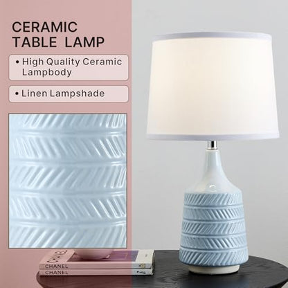 Sky Blue Ceramic Table Lamps Set of 2, 18.5" Modern Bedside Lamps for Night Stands, Classic Small Lamps for Living Room End Tables, Farmhouse Boho Lamp for Bedroom Office, LED Bulbs Included - color: Sky Blue