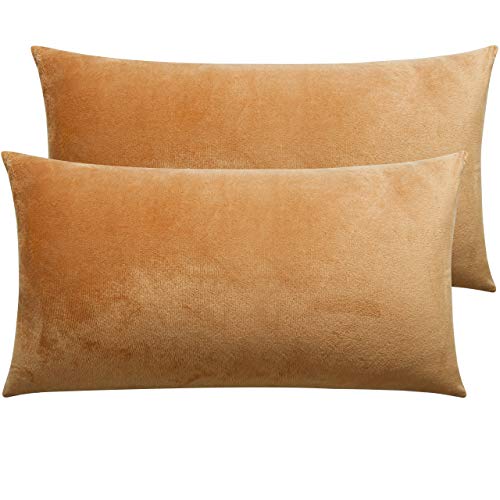 NTBAY King Velvet Pillowcases, Set of 2, Zipper, Camel - color: Camel, size: 36" x 20" (Pack of 2)