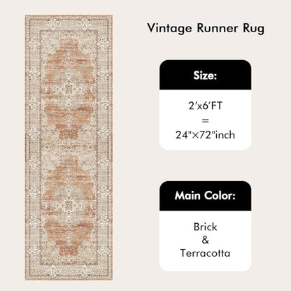 2x6 Washable Hallway Runner Rug - Non-Slip Throw Rugs Terracotta Beige - color: Brick/Terracotta, size: 2' x 6' (Rectangular)