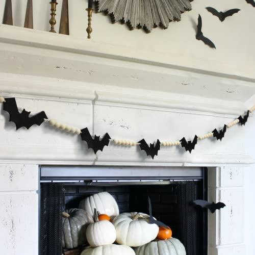 DAZONGE Halloween Wood Felt Bat Garland for Halloween Decorations Indoor - color: Bat