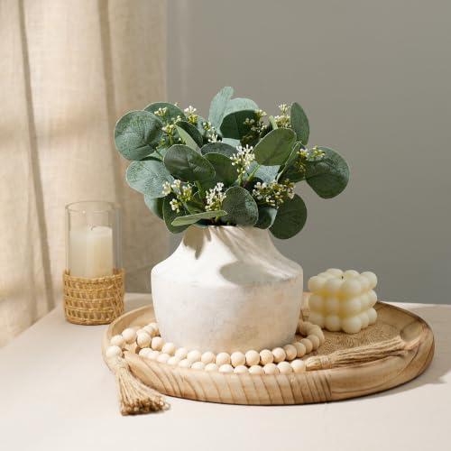 5.3 Inch Small Matte White Vintage Ceramic Flower Vase, Short Distressed Washed Terracotta Farmhouse Vase, Table Centerpiece for Living Room Entryway Kitchen Bathroom, Fits Dried Pampas Grass(Rustic) - color: 105-rustic