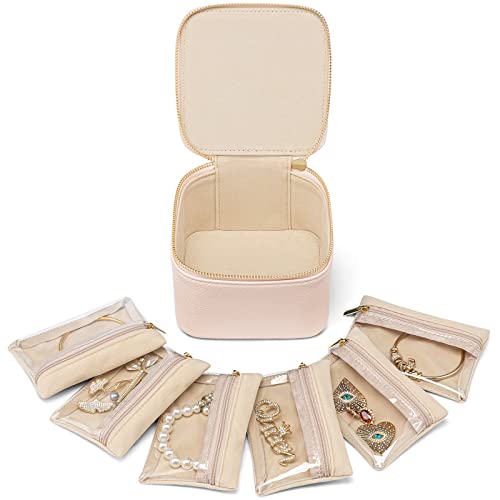 VLANDO Jewelry Organizer with Clear 6 Velvet Bags,Pink - color: 6PCS-Pink