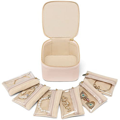 VLANDO Jewelry Organizer with Clear 6 Velvet Bags,Pink - color: 6PCS-Pink