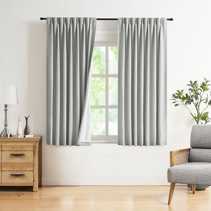 Vision Home Light Gray Pinch Pleated Full Blackout Curtains Linen Blended Room Darkening Curtain Panels 63 inch for Living Room Bedroom Thermal Insulated Pinch Pleat Drapes with Hooks 40" Wx63 Lx2 - color: Light Gray, size: 40"W x 63"L (Pack of 2)