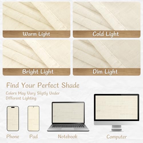 LAMIT Beige Sheer Linen Cafe Curtains 30 Inch Length 2 Panels for Windows - color: Beige, size: 34"W x 30"L (Pack of 2)