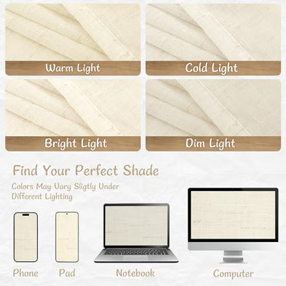 LAMIT Beige Sheer Linen Cafe Curtains 30 Inch Length 2 Panels for Windows - color: Beige, size: 34"W x 30"L (Pack of 2)