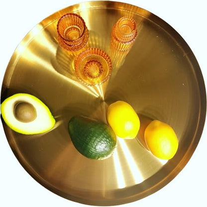 i-lan 14" Deep Gold Round Stainless Steel Serving Tray with 1" Raised Rim - style: 1" Raised Edge