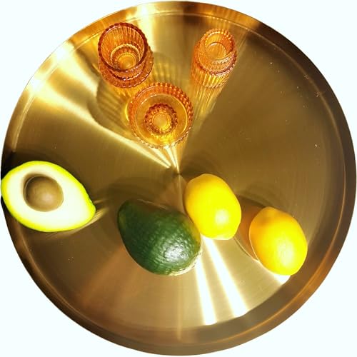 i-lan 14" Deep Gold Round Stainless Steel Serving Tray with 1" Raised Rim - style: 1" Raised Edge