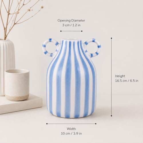 LCCCK Blue and White Striped Vase Ceramic Checkered Vase for Kitchen Decor - color: Blue and White