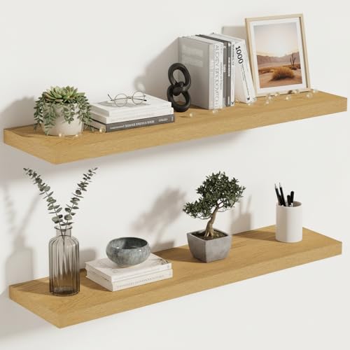 Vivelove 10 Inch Deep Floating Shelves 30x10” Set of 2, Oak - color: Oak, size: 30”wx10.2”dx1.5”h
