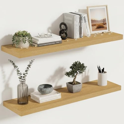 Vivelove 10 Inch Deep Floating Shelves 30x10” Set of 2, Oak - color: Oak, size: 30”wx10.2”dx1.5”h