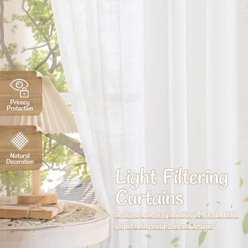 LAMIT White Sheer Linen Curtains 24 Inch Length for Cafe, 25 x 24 Inch - color: White, size: 25"W x 24"L (Pack of 2)