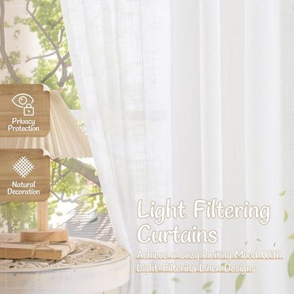 LAMIT White Sheer Linen Curtains 24 Inch Length for Cafe, 25 x 24 Inch - color: White, size: 25"W x 24"L (Pack of 2)