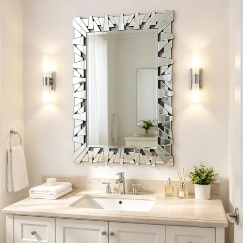 40" x 28" Large Wall Mirror with Glass Frame for Living Room - size: 40"L x 28"W