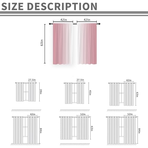 Pink White Curtains, Ombre, 2 Panels, 42" W x 63" L, Rod Pocket - color: Pink and White, size: 42"W x 63"L (Pack of 2)