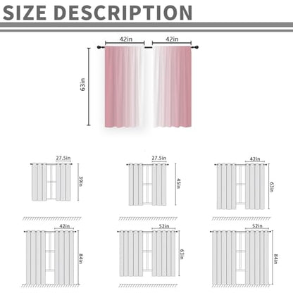 Pink White Curtains, Ombre, 2 Panels, 42" W x 63" L, Rod Pocket - color: Pink and White, size: 42"W x 63"L (Pack of 2)