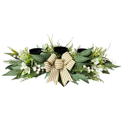 Svndlyn 26 Inch 3 Candle Holder Centerpiece with Greenery and Striped Bow
