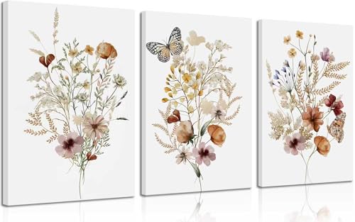 3Pcs Wildflower Framed Canvas Wall Art 12x16 Inch Botanical Decor - color: SANLIANYEHUA, size: 16"L x 12"W