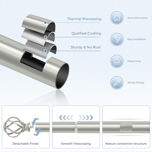 VOIIY Silver Curtain Rod 36-72 Inch, Adjustable Curtain Rods for Windows - color: Antique Silver, size: 36"-72"|1 Pack