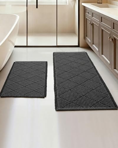 Waffle Bath Mat Set, Non Slip Bathroom Rugs 2 Piece, Gray & Dark Gray - color: Dark Grey & Grey