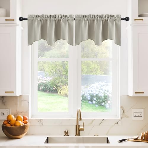 NICETOWN 2 Panels Natural Kitchen Blackout Valances for Windows, 42W x 18L - color: Natural, size: 42"W x 18"L (Pack of 2)