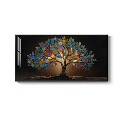 Large Framed Modern Tree of Life Wall Art for Living Room, 30x60 In - color: Jewel Tones, size: 60"L x 30"W