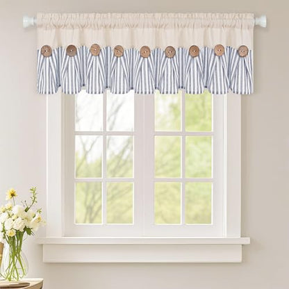 ASPMIZ Farmhouse Valances for Windows, Beige+Blue, 60x14 Inches, 1 Panel - color: Beige&blue, size: 60"W x 14"L (Pack of 1)