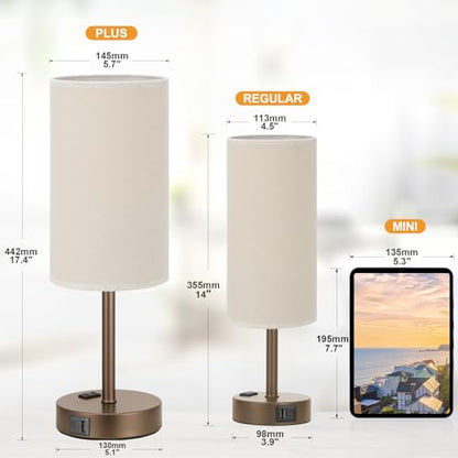 Fenmzee 17.4" Brown Lamp for Bedroom - Dimmable Touch, USB A+C, AC Outlet - color: Beige - Brown, size: 17.4"